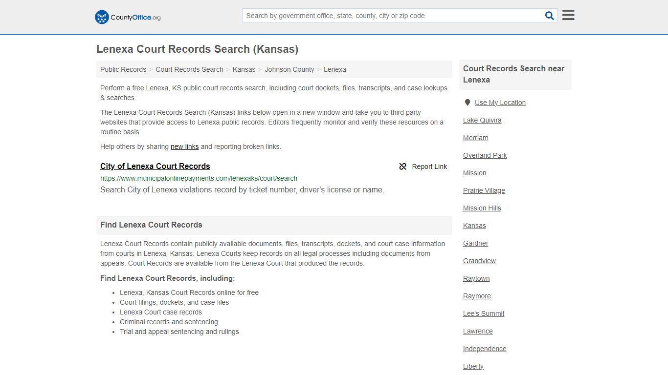Lenexa Court Records Search (Kansas) - County Office