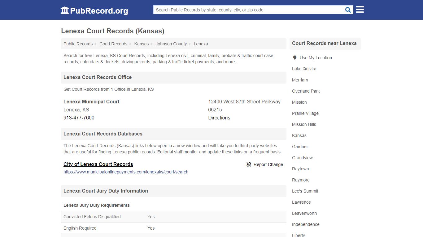 Free Lenexa Court Records (Kansas Court Records) - pubrecord.org